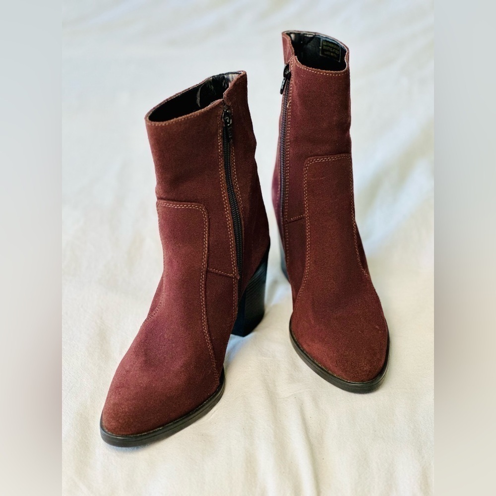 Women's Burgundy Suede Ankle Booties with Side Zip